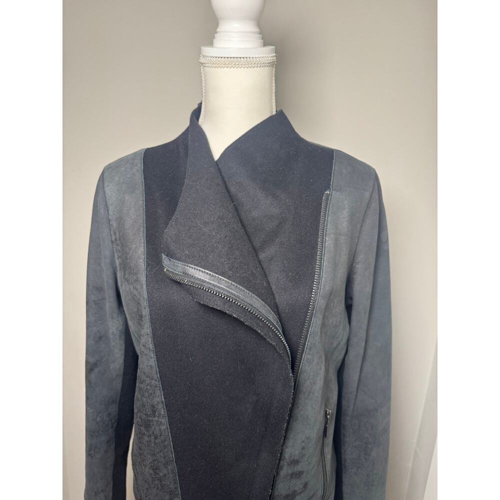 Elie Tahari Lamb Leather Moto Jacket Black Gray Asymmetric Zip Women's Medium - Picture 2 of 14